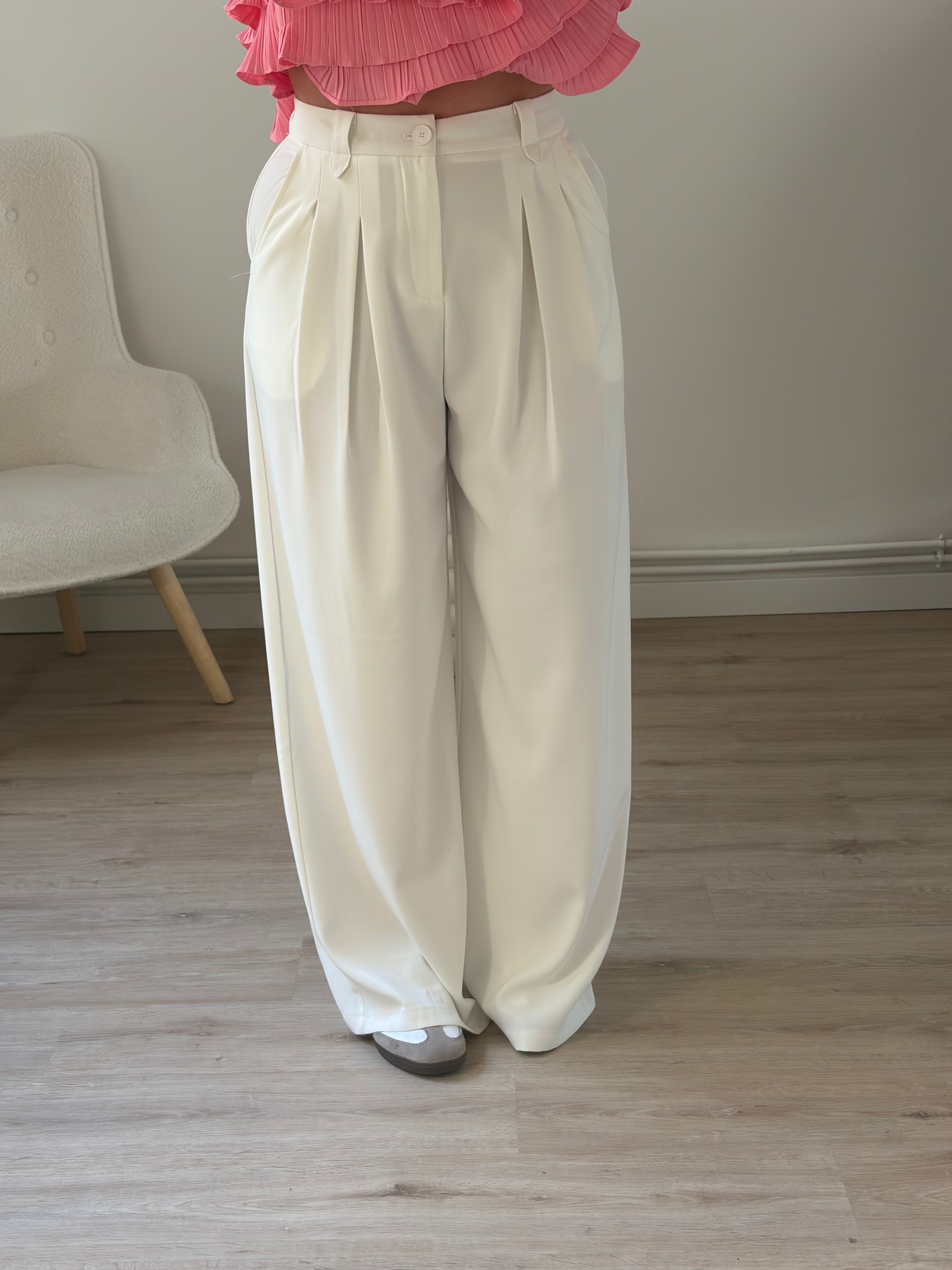 Pantalon Blanc Fluide à Pince