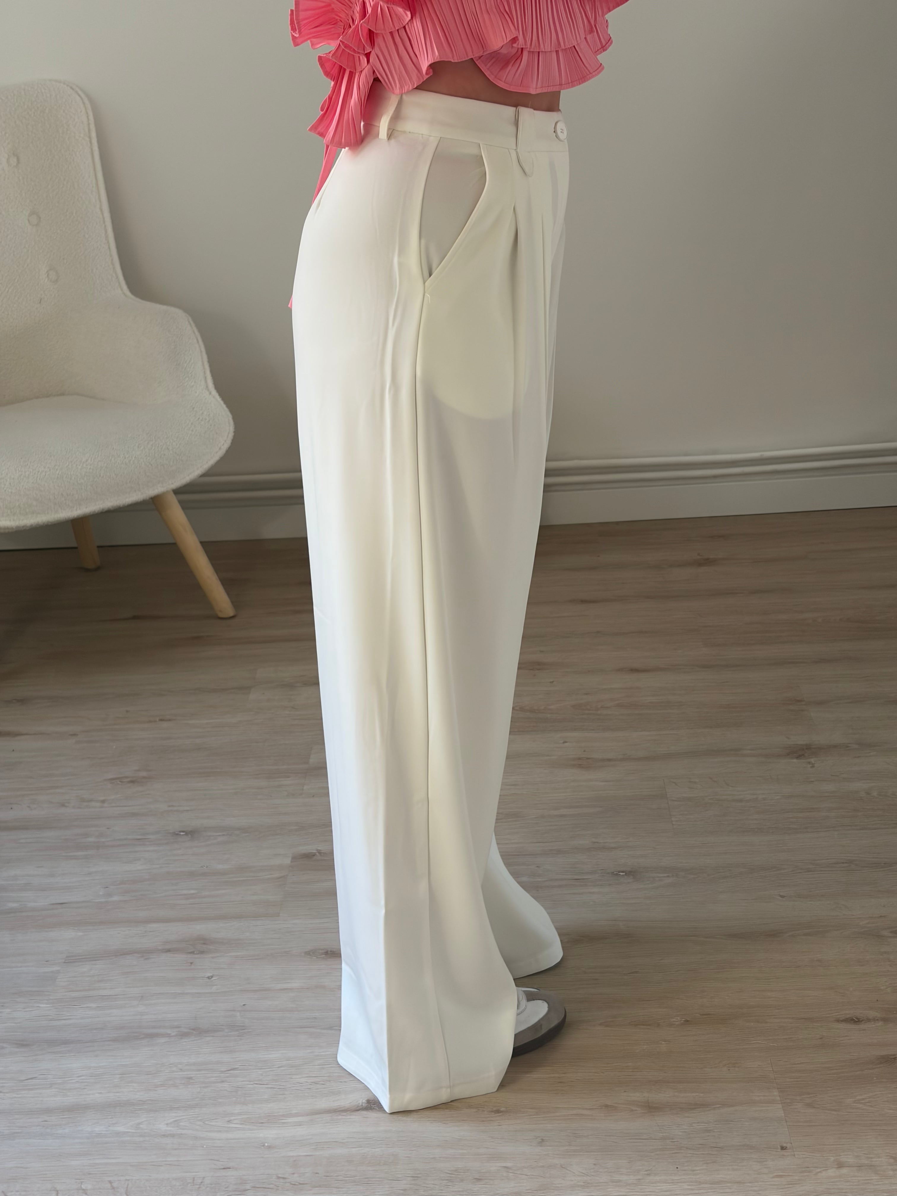 Pantalon Blanc Fluide à Pince