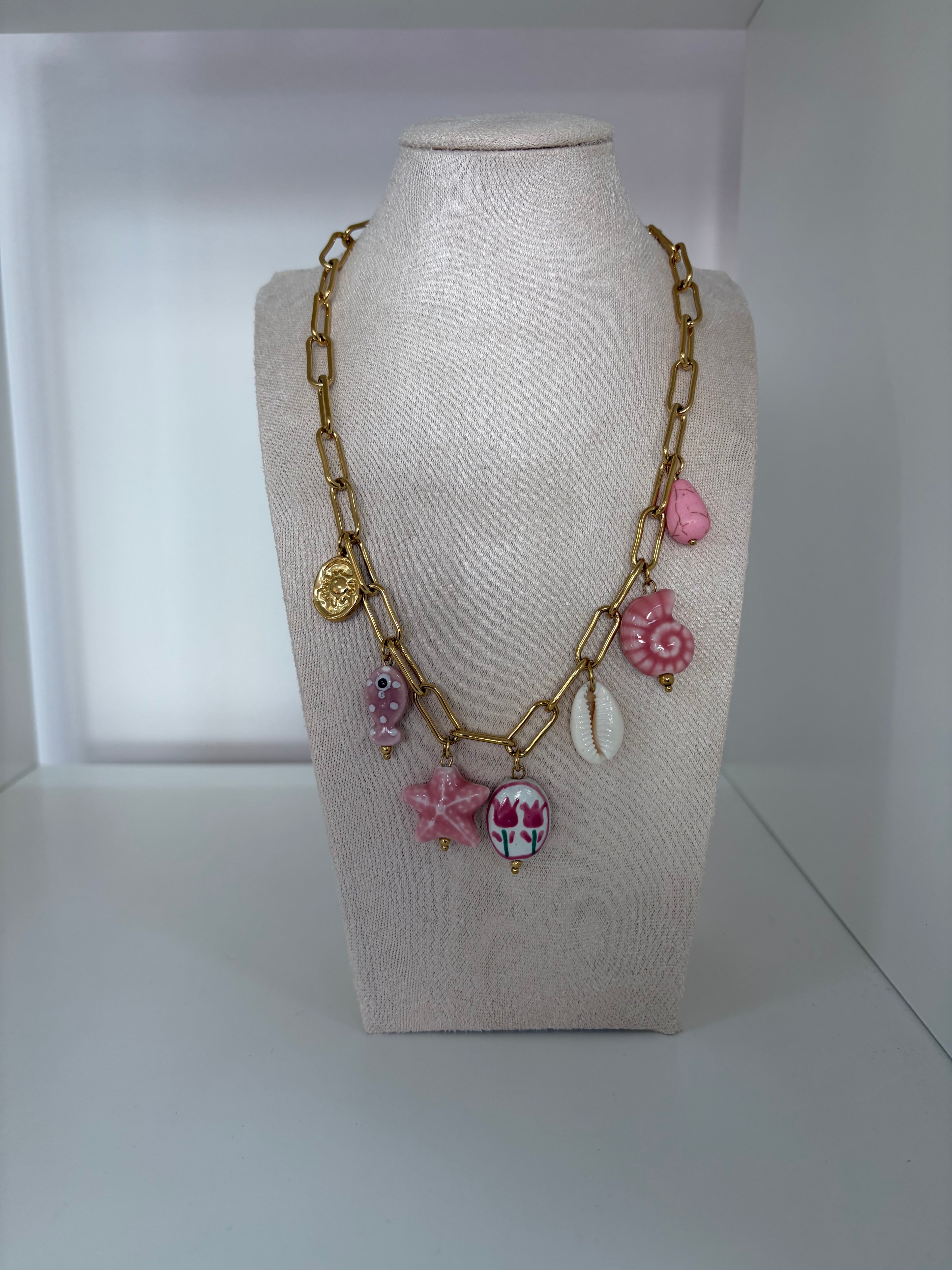 Collier Acier Doré Porcelaine