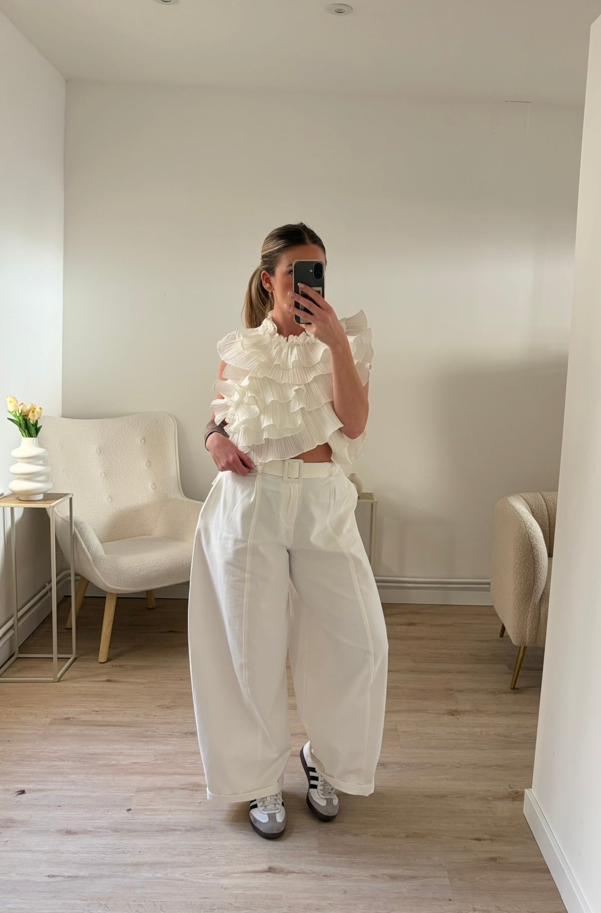 Pantalon Kathy Barrel Blanc Ceinture